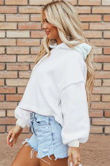 White Sherpa Fleece Drop Shoulder Hoodie Sweatshirts & Hoodies JT's Designer Fashion