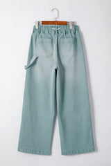 Smoke Green Mineral Wash Drawstring High Waist Wide Leg Jeans Jeans JT's Designer Fashion