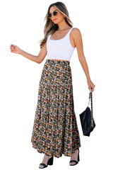 Brown Leopard Floral Reversible Ruffle Hem Maxi Skirt Skirts & Petticoat JT's Designer Fashion