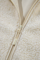 Beige Fleece Zip Up Drawstring Hooded Pocketed Jacket Jackets JT's Designer Fashion