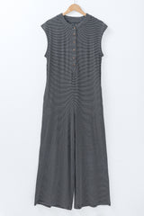 Black white Striped Print Buttoned Wide Leg Sleeveless Jumpsuit Jumpsuits & Rompers JT's Designer Fashion