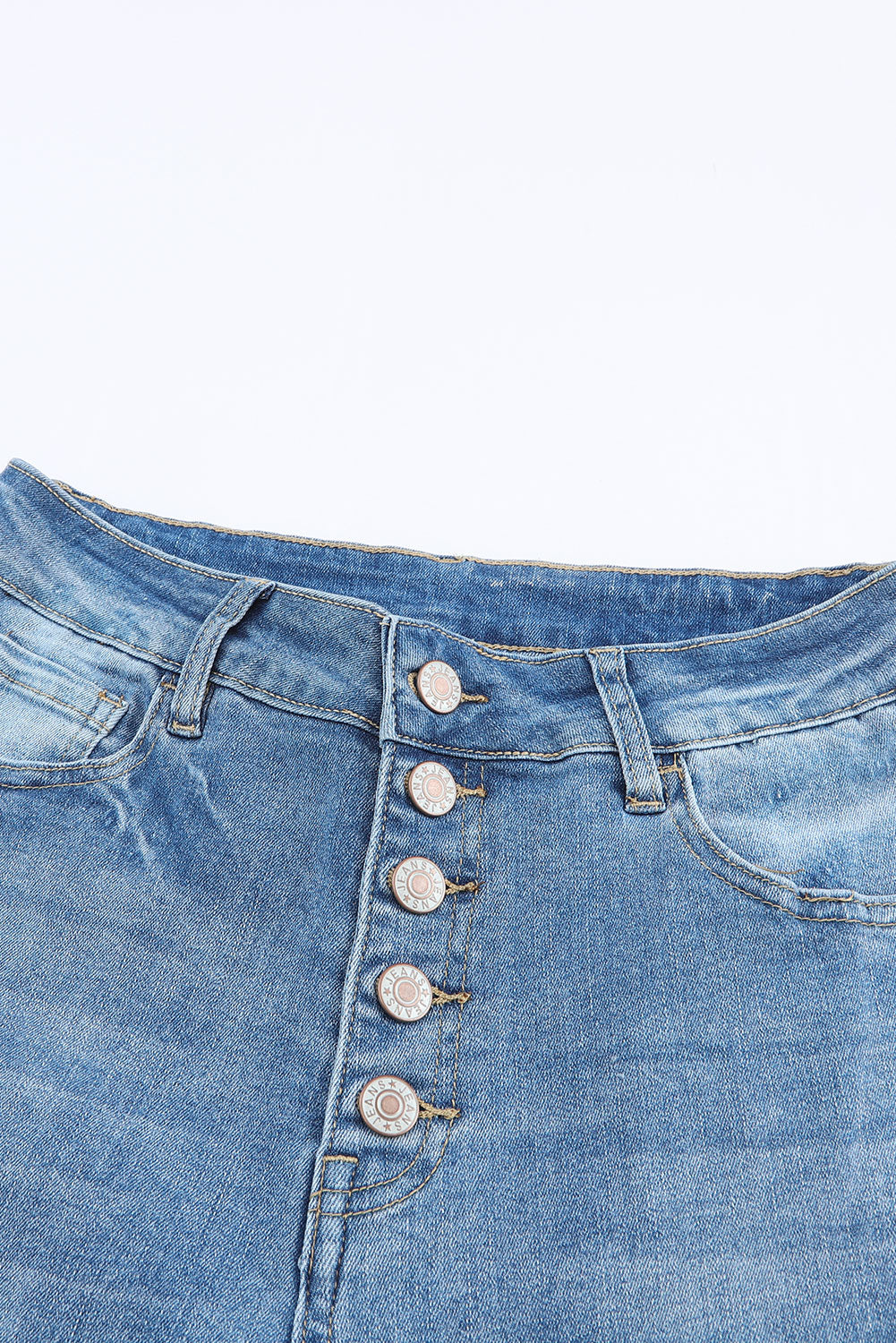 Sky Blue High Waist Buttoned Distressed Flared Jeans Jeans JT's Designer Fashion
