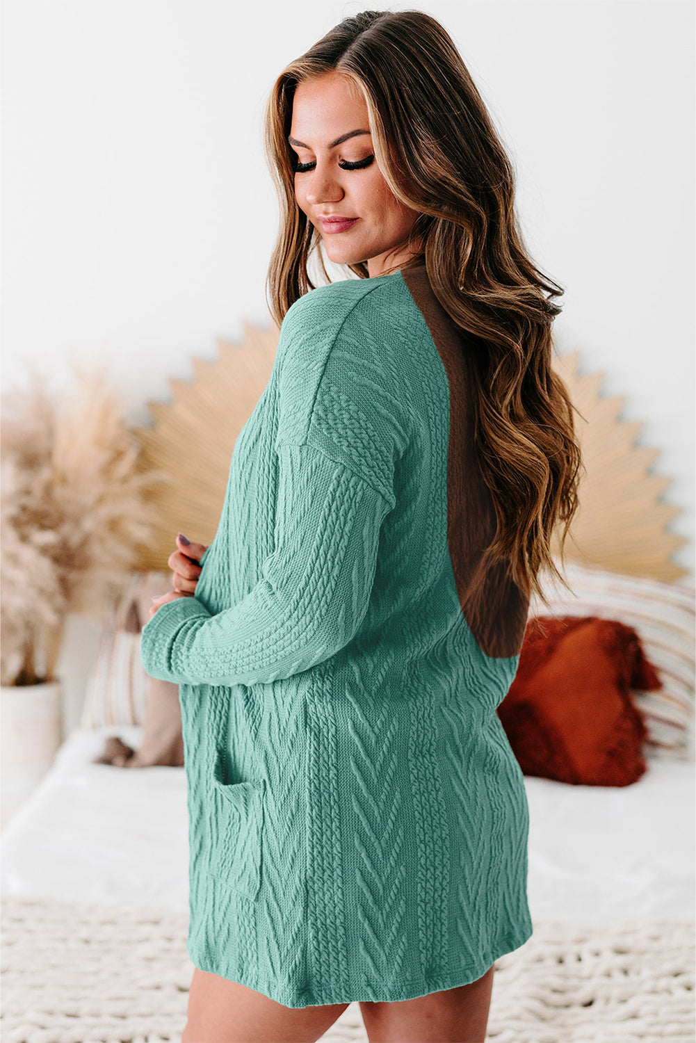 Canton Solid Textured Open Front Cardigan with Pocket Cardigans JT's Designer Fashion