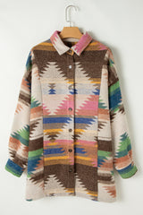 White Aztec Print Button Up Shacket Jackets JT's Designer Fashion