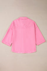 Bonbon Pearl Beaded Raw Hem Button Up Denim Jacket Denim Jackets JT's Designer Fashion