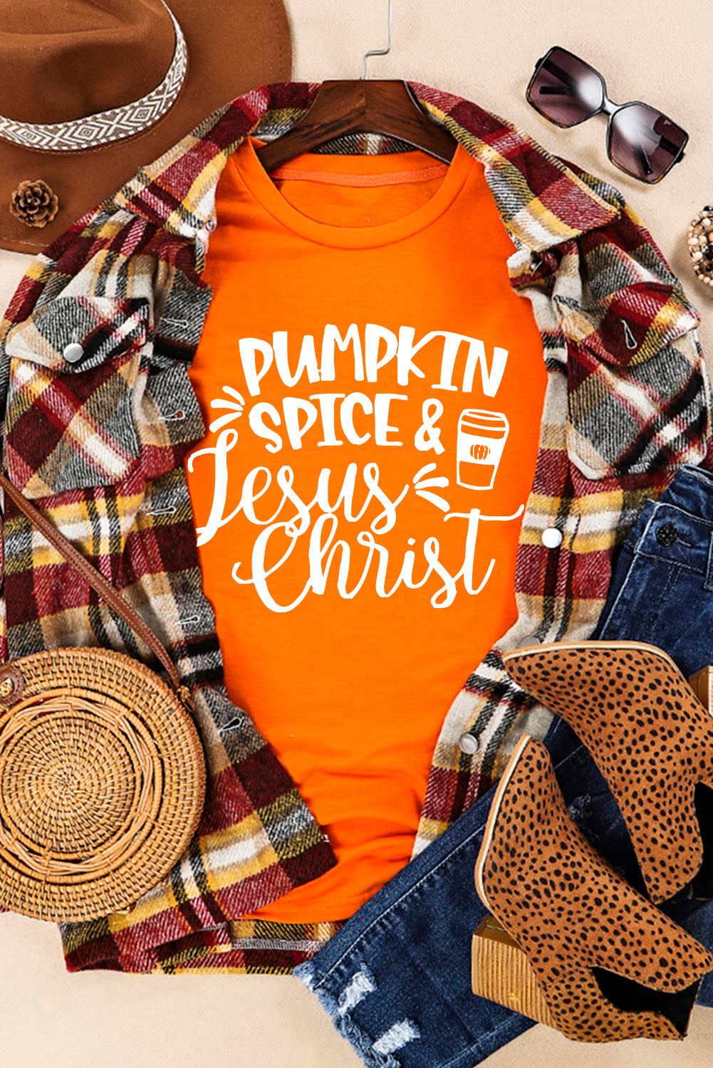 Orange PUMPKIN SPICE & Jesus Christ Graphic T-shirt Graphic Tees JT's Designer Fashion