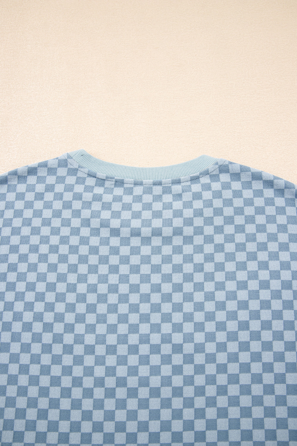 Sky Blue Checkerboard Long Sleeve Pullover and Shorts Set Short Sets JT's Designer Fashion
