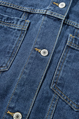 Dark Blue Washed Oversize Pocketed Denim Jacket Denim Jackets JT's Designer Fashion