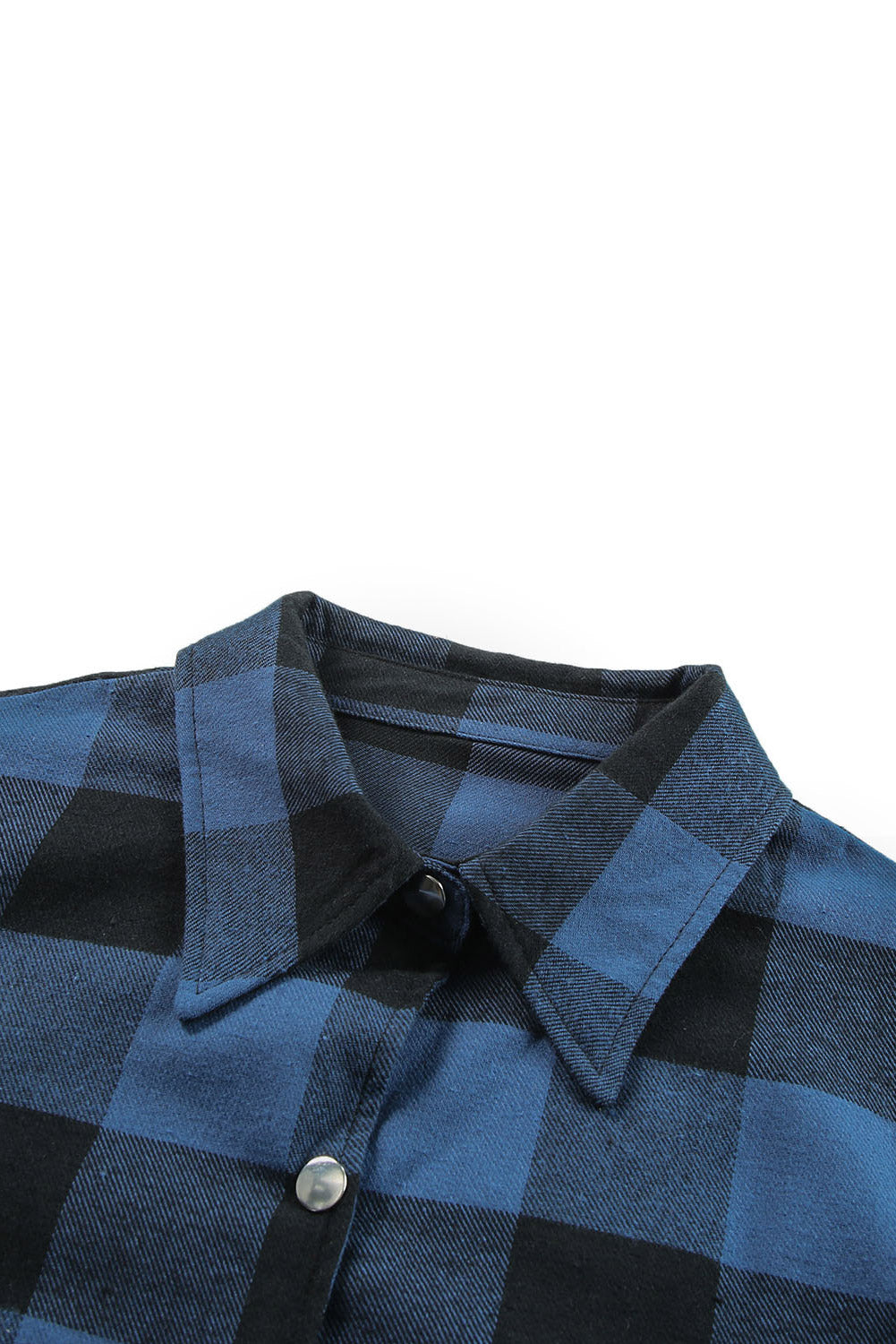 Blue Turn-down Collar Plaid Shirt Jacket Plaid Shackets JT's Designer Fashion