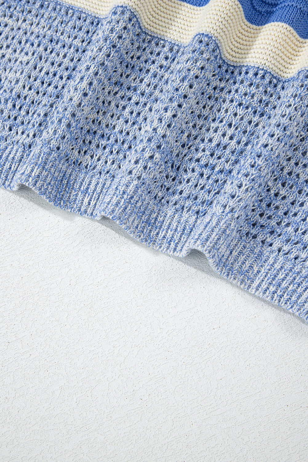 Light Blue Open Stitch Puff Sleeve Sweater Sweaters JT's Designer Fashion