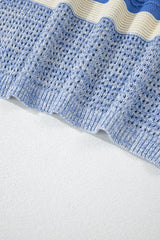 Light Blue Open Stitch Puff Sleeve Sweater Sweaters JT's Designer Fashion