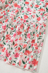 Pink Floral Puff Sleeve Square Neck Empire Waist Tiered Maxi Dress Floral Dresses JT's Designer Fashion