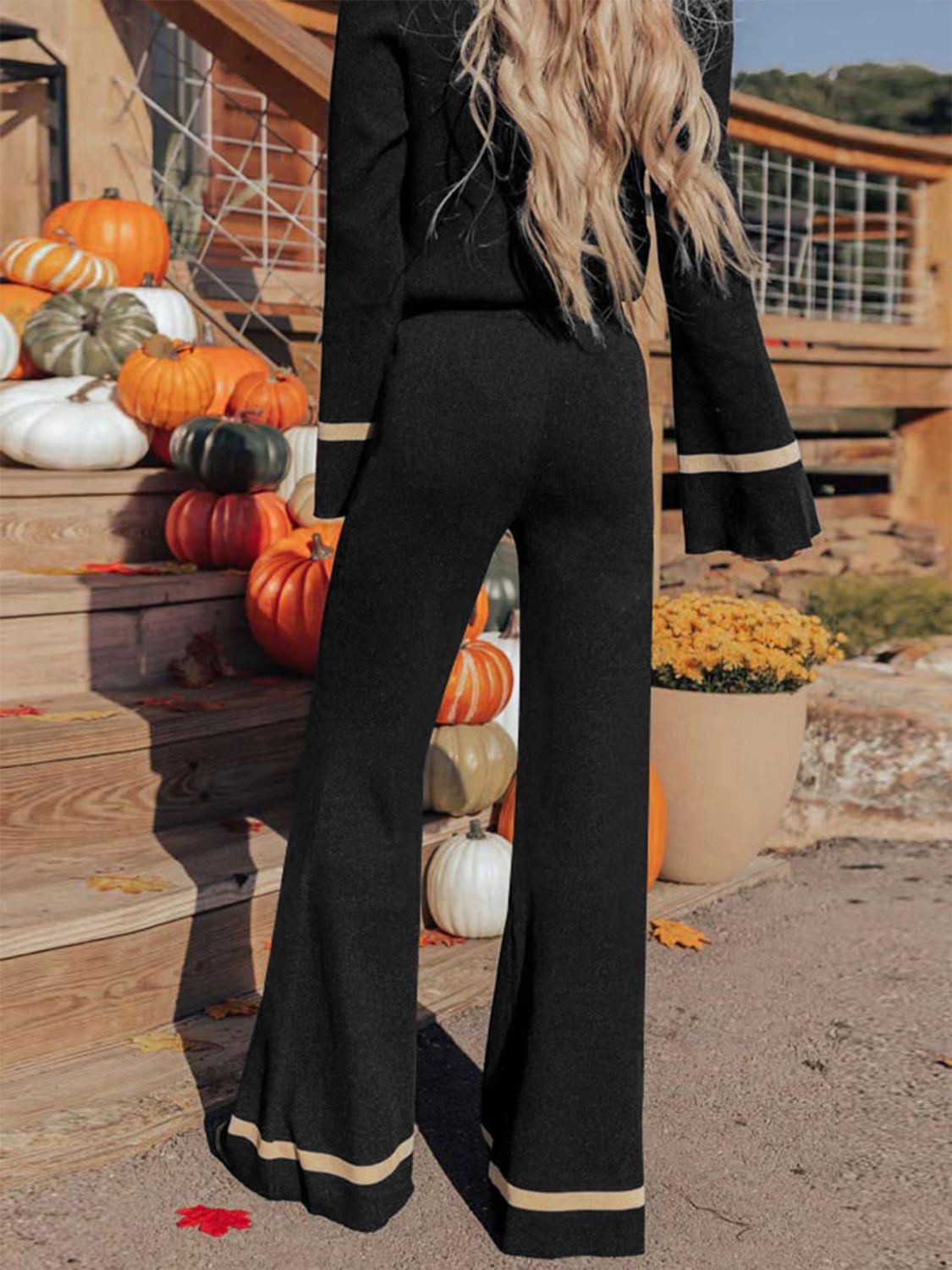 V-Neck Long Sleeve Top and Pants Set Pant Sets JT's Designer Fashion