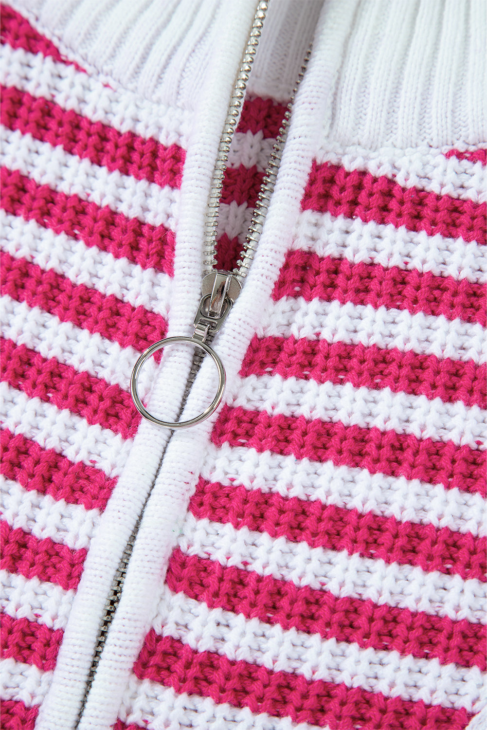 Pink Stripe Zip up Collar Drop Shoulder Sweater Sweaters JT's Designer Fashion