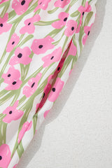Pink Floral Print Square Neck Ruffled Strap Maxi Dress Floral Dresses JT's Designer Fashion