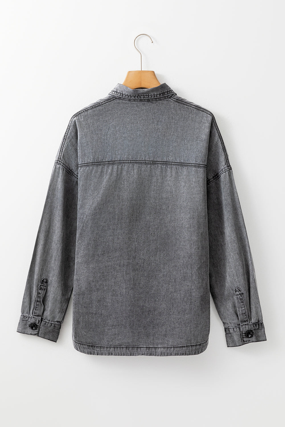 Medium Grey Mineral Wash Patched Pocket Split Denim Jacket Denim Jackets JT's Designer Fashion