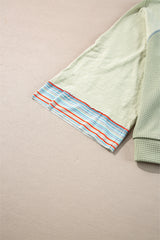 Meadow Mist Green Waffle Knit Wide Bracelet Sleeve Patchwork Raglan Top Long Sleeve Tops JT's Designer Fashion