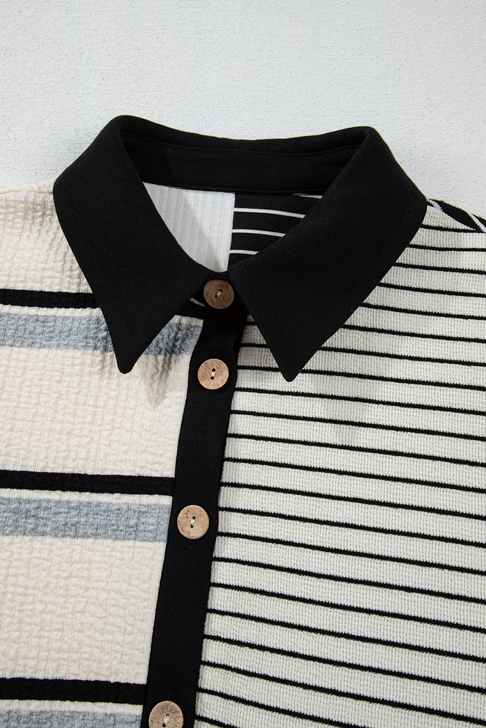 Black Stripe Colorblock Knit Henley Collar Shift Long Sleeve Mini Dress Mini Dresses JT's Designer Fashion