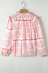Desert Flower Vintage Print Smocked Poet Collar Billowy Blouson Sleeves Blouse Blouses & Shirts JT's Designer Fashion