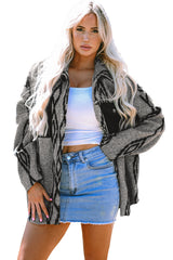 Gray Aztec Contrast Chest Pockets Loose Shacket Jackets JT's Designer Fashion