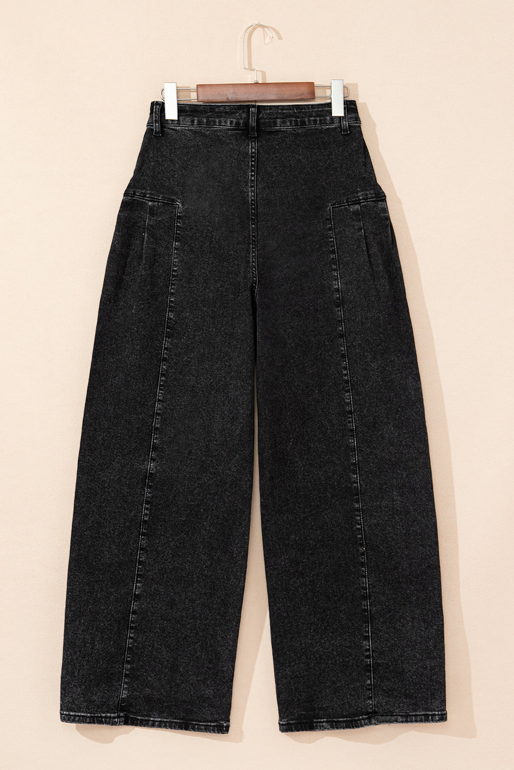 Dark Grey Pleated Wide Leg Mineral Wash Denim Pants Jeans JT's Designer Fashion
