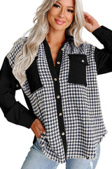 Black Houndstooth Corduroy Patchwork Flap Pocket Shacket Jackets JT's Designer Fashion