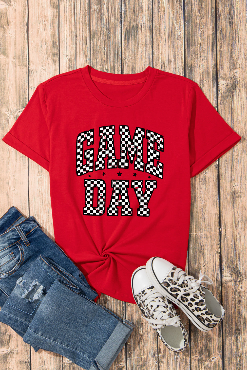 Red Checkered Game Day Graphic T Shirt Graphic Tees JT's Designer Fashion