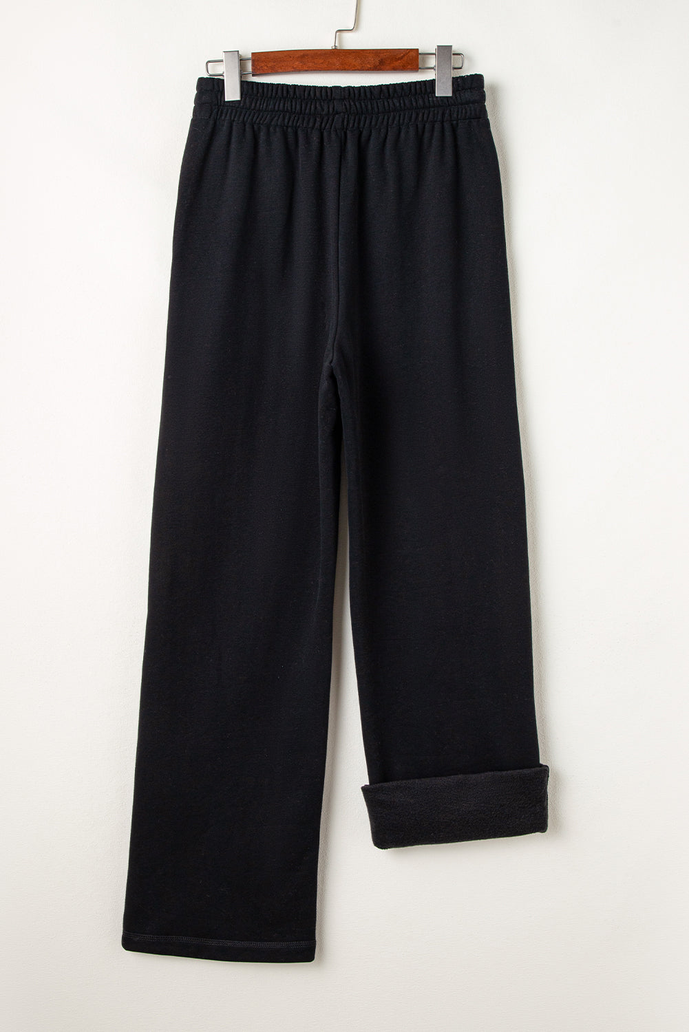 Black Solid Color Fleece Lined Drawstring Waist Casual Pants Pants & Culotte JT's Designer Fashion