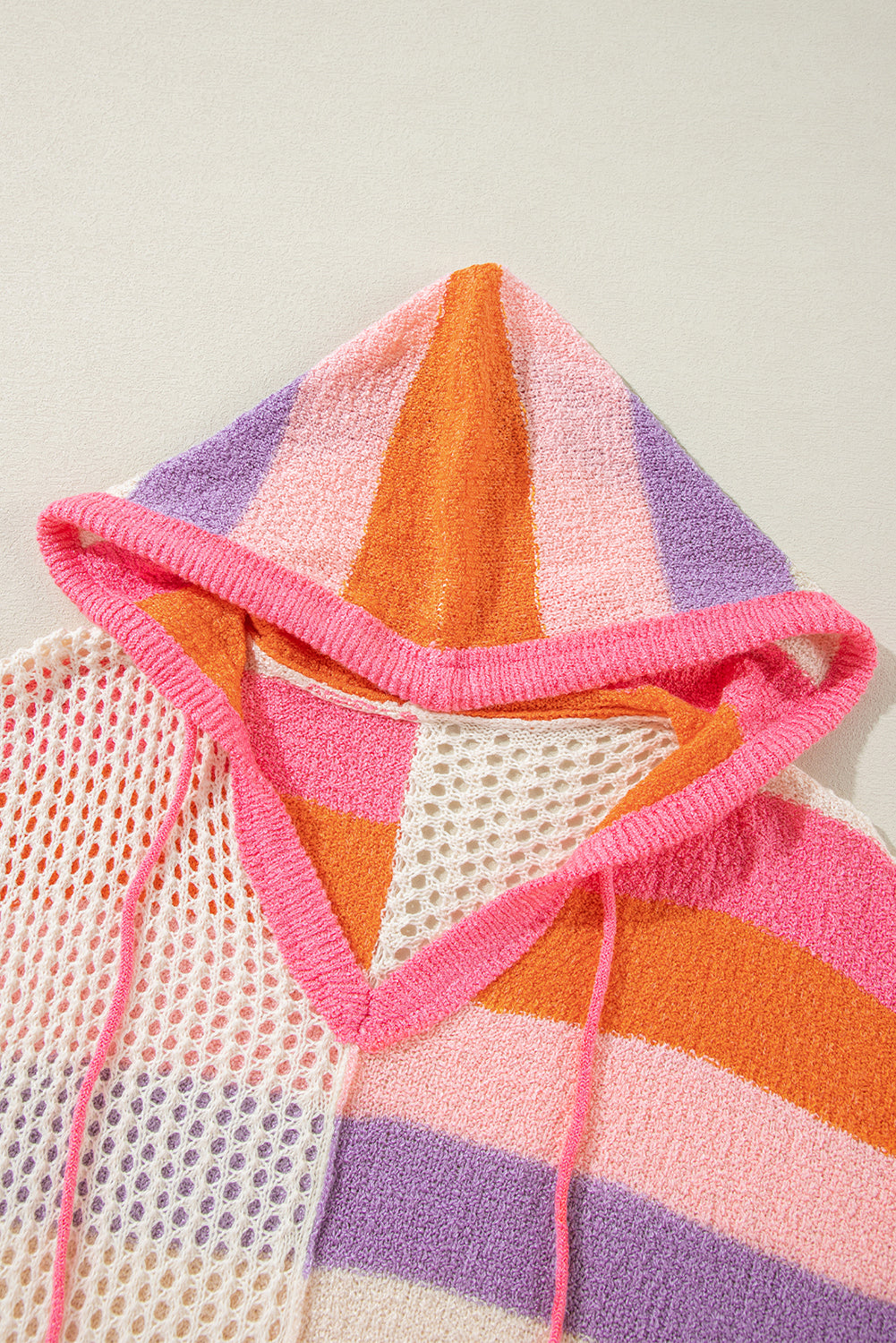Pink Oversized Colorblock V Neck Hooded Sweater Sweaters JT's Designer Fashion