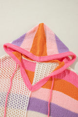 Pink Oversized Colorblock V Neck Hooded Sweater Sweaters JT's Designer Fashion