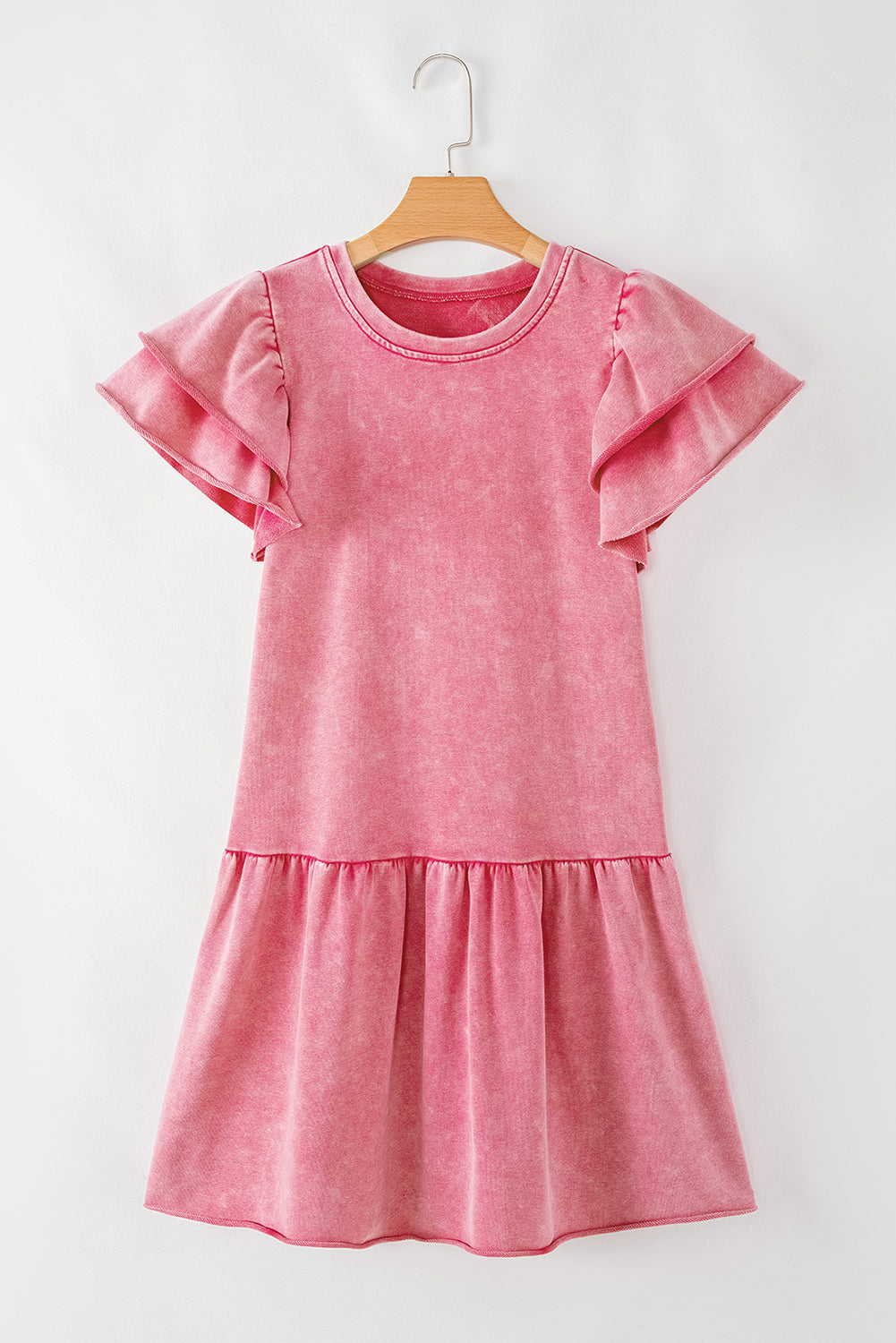Sachet Pink Mineral Wash Raw Edge Ruffle Mini Dress Mini Dresses JT's Designer Fashion
