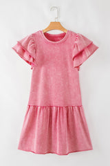 Sachet Pink Mineral Wash Raw Edge Ruffle Mini Dress Mini Dresses JT's Designer Fashion