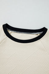 Jet Stream Color Block Edge Raglan Sleeve Crew Neck Textured Top Long Sleeve Tops JT's Designer Fashion