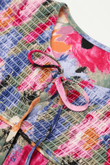 Multicolour Floral Tie Neck Bubble Sleeve Shift Dress Floral Dresses JT's Designer Fashion