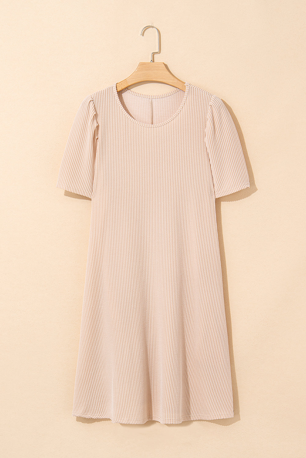 Parchment Corded Knit Crew Neck Puff Sleeve Shift Mini Dress T Shirt Dresses JT's Designer Fashion