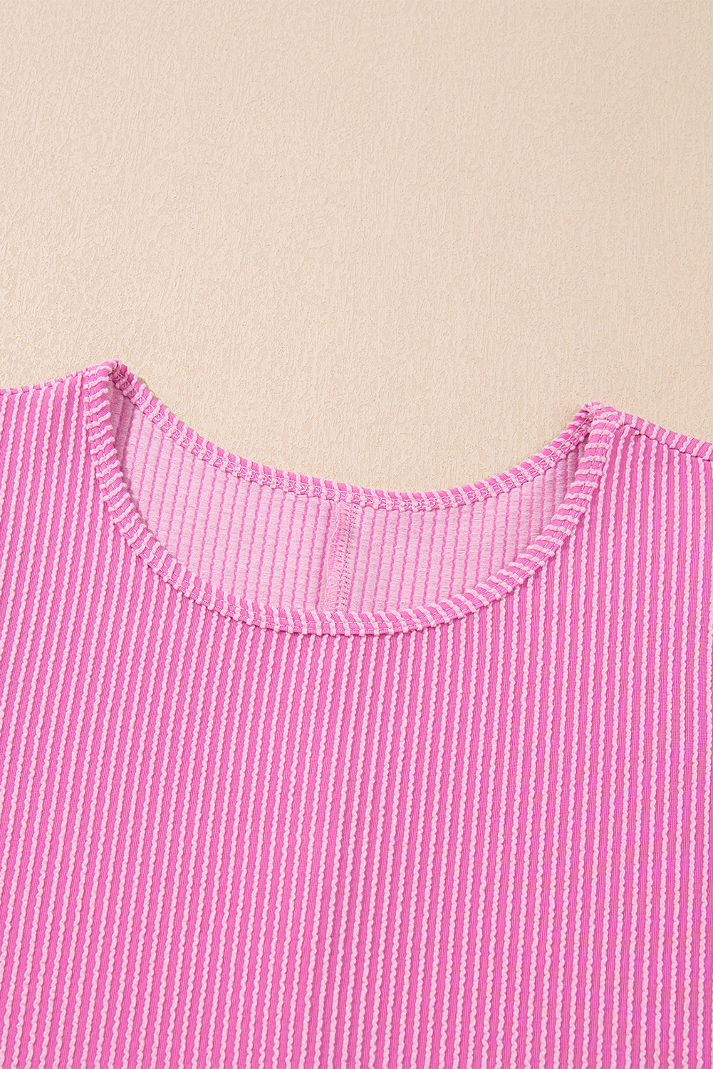 Bright Pink Corded Knit Crew Neck Puff Sleeve Shift Mini Dress T Shirt Dresses JT's Designer Fashion