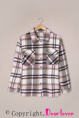 Pink Geometric Plaid Print Pocketed Shacket Plaid Shackets JT's Designer Fashion