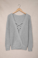Gray Cross Back Hollow-out Sweater Sweaters & Cardigans JT's Designer Fashion