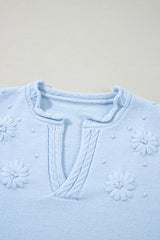 Beau Blue Flower Detail Knitted Notched Neck Sweater Sweaters JT's Designer Fashion