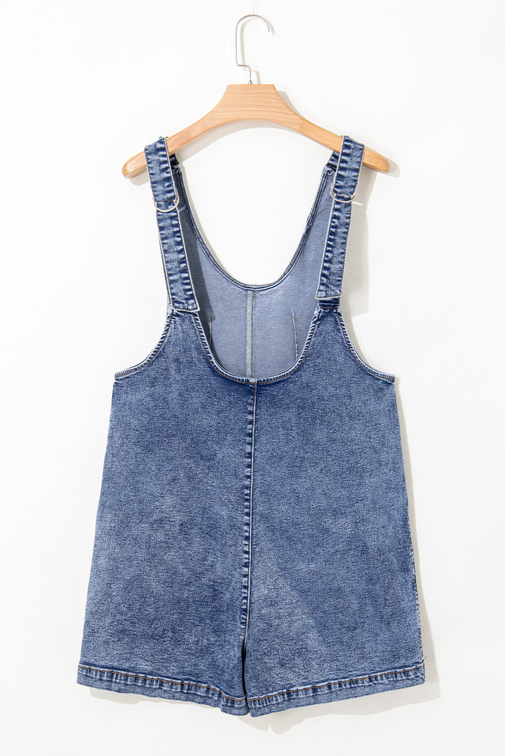 Dusk Blue Sleeveless U Neck Patched Pocket Denim Romper Jumpsuits & Rompers JT's Designer Fashion