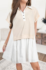 Jet Stream Shirt Collar Buttoned Patchwork Short Sleeve Mini Dress Mini Dresses JT's Designer Fashion