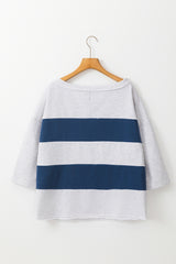 Sail Blue Colorblock Striped Patchwork Raw Seamed Sweatshirt Sweatshirts & Hoodies JT's Designer Fashion