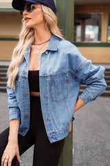 Wild Wind Washed Oversize Pocketed Denim Jacket Denim Jackets JT's Designer Fashion