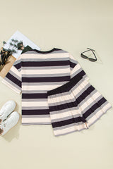 Black Stripe Short Sleeve T Shirt and High Waist Pocketed Shorts Set Short Sets JT's Designer Fashion