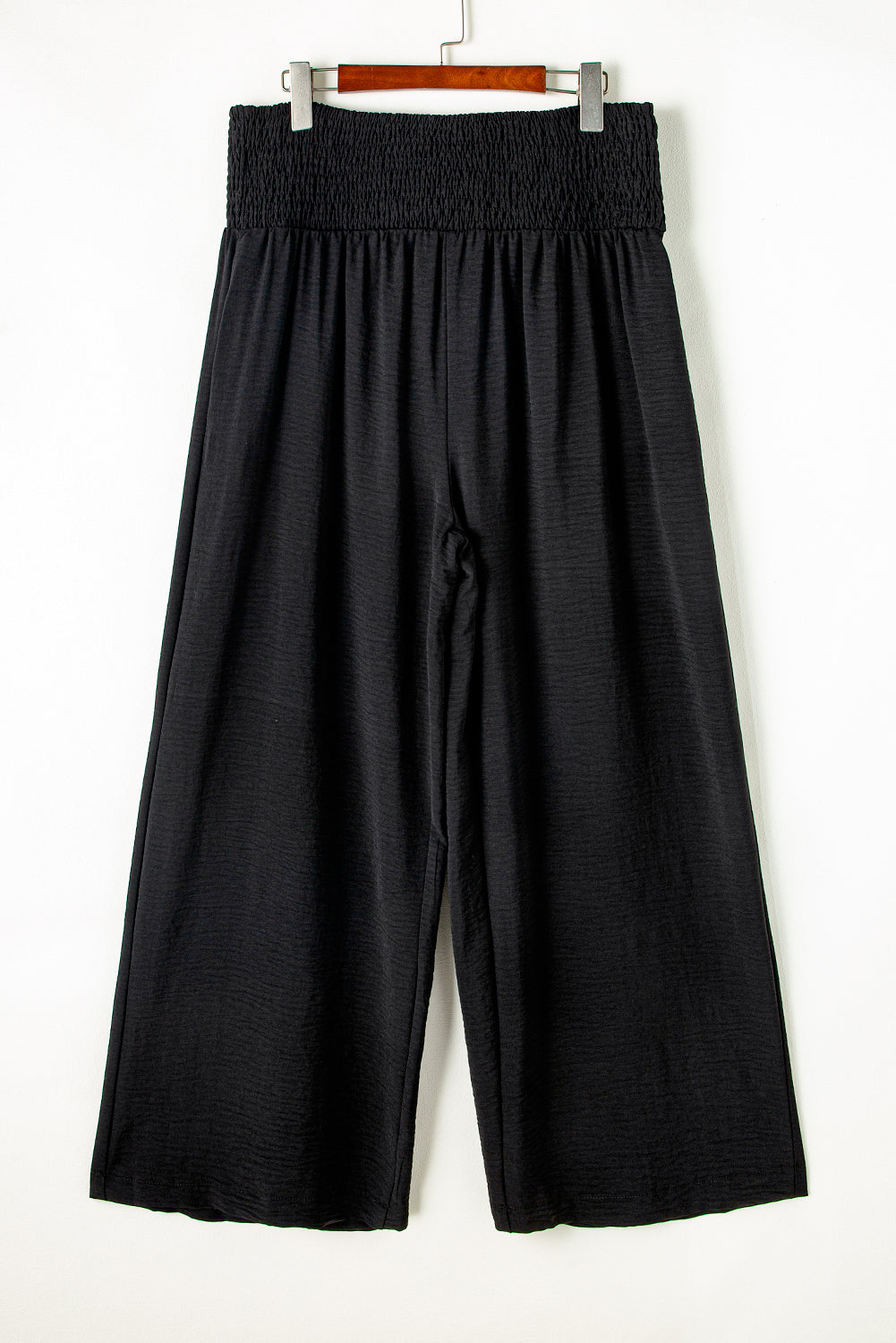 Black Shirred High Waist Plus Size Wide Leg Pants Plus Size Bottoms JT's Designer Fashion