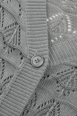 Gray Lightweight Buttoned Front Crochet Cardigan Cardigans JT's Designer Fashion