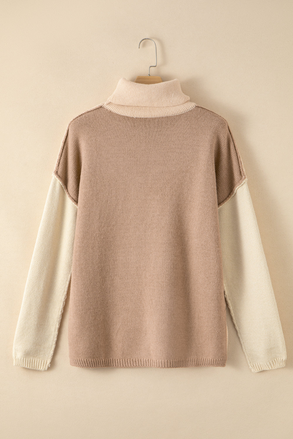 Pale Chestnut Color Block Turtle Neck Drop Shoulder Knit Sweater Sweaters JT's Designer Fashion