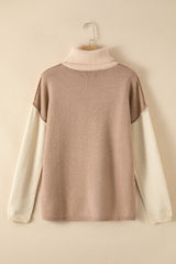Pale Chestnut Color Block Turtle Neck Drop Shoulder Knit Sweater Sweaters JT's Designer Fashion