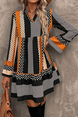 Black Striped Polka Dot Print Ruffled Hem V Neck Mini Dress Mini Dresses JT's Designer Fashion