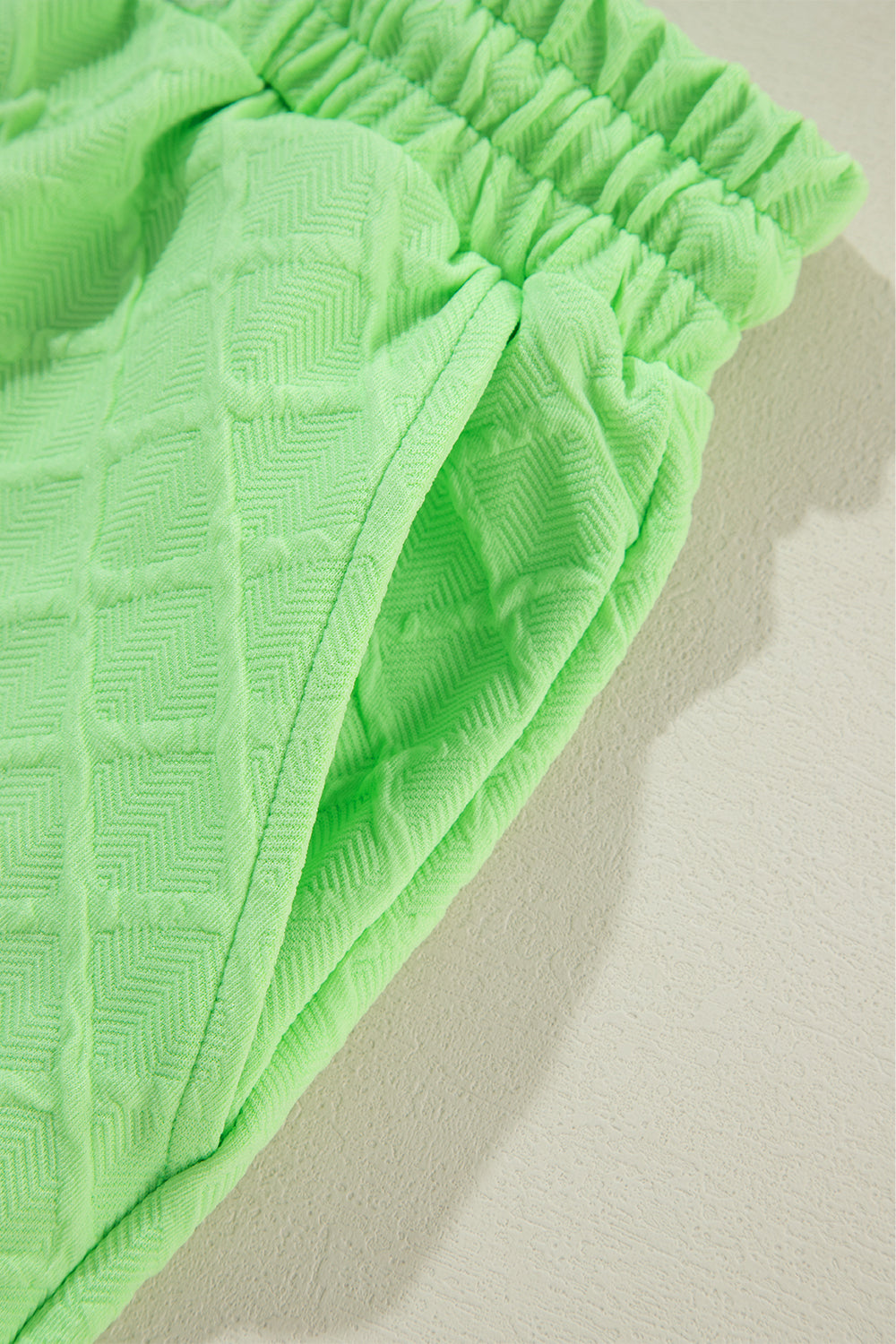 Light Green Checkered Textured Tee and Drawstring Shorts Short Sets JT's Designer Fashion